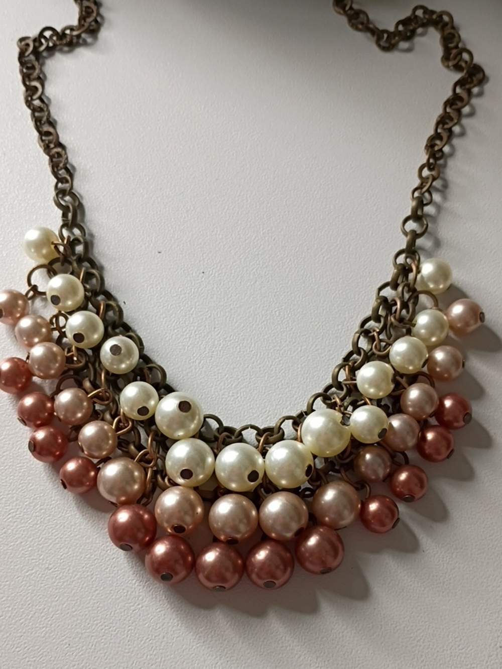 Multi-Row Pearl Cluster Necklace - Pink, Cream, and Gold Tones